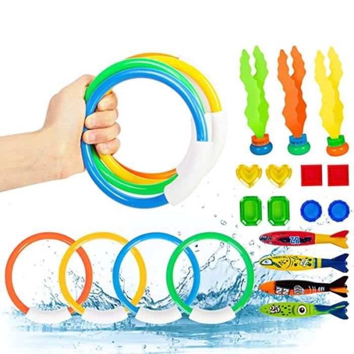 KOHRIUK Jouets de Plongée, Jouet de Natation pour Piscine 48 PCS avec Bâtons de Plongée, Anneaux de Plongée, Torpedo Bandits, Balles de Jouet de