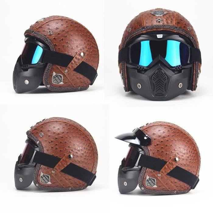 Casque Jet Moto Vintage Rétro 3/4 Avec Visière - Homologué ECE/DOT - Style Chopper Scooter Pour Hommes Et Femmes (M 57-58 Cm)