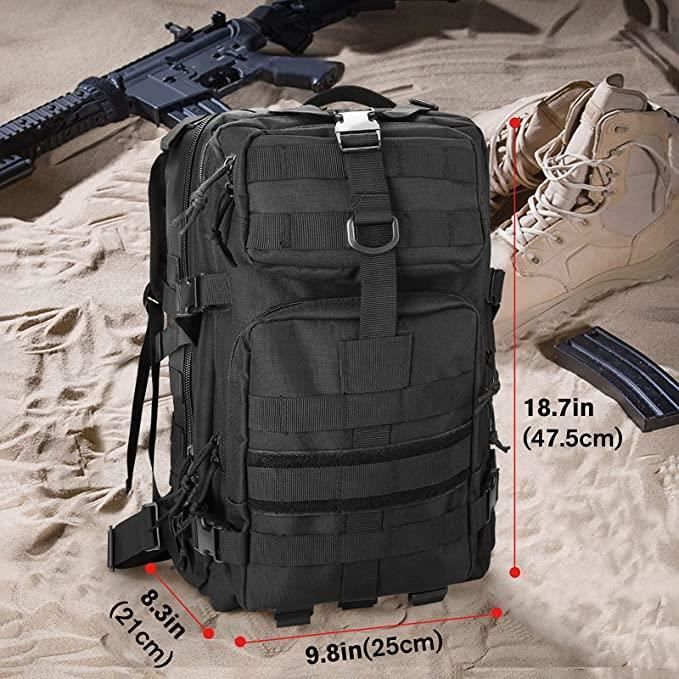 XQZMD Sac D'arme Tactique étanche – Bandoulière En Tissu Oxford 600D, Grand Compartiment, Noir/kaki, 38 X 30 X 25 Cm