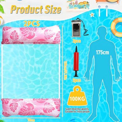 Bouée Piscine Adulte 2 Pièces, 4 en 1 Matelas Piscine Gonflable MOMO, Hamac Gonflable Piscine, Matelas Filet Piscine, Hamac de Piscine, Bouées et Matelas