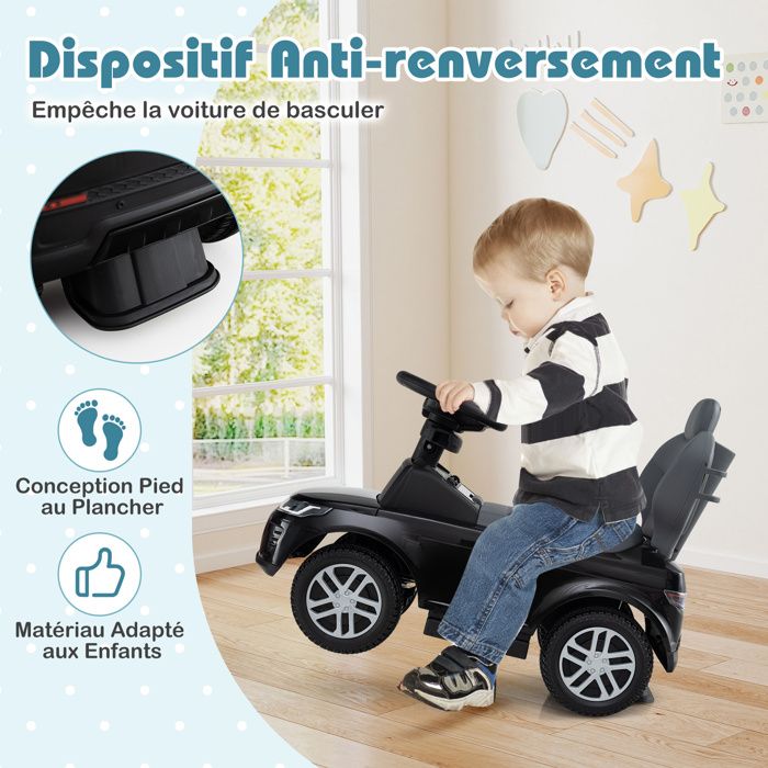 Jouet Porteur Porteur 3-en-1 DREAMADE Pour Enfant - Voiture à Pousser Avec Klaxon Et Musique - Rose Ou Noir 1-3 Ans