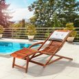 CASARIA® 2x Chaises longues en bois d'acacia Bain de soleil ergonomique avec appui tête Transat jardin Repose pieds amovible-3