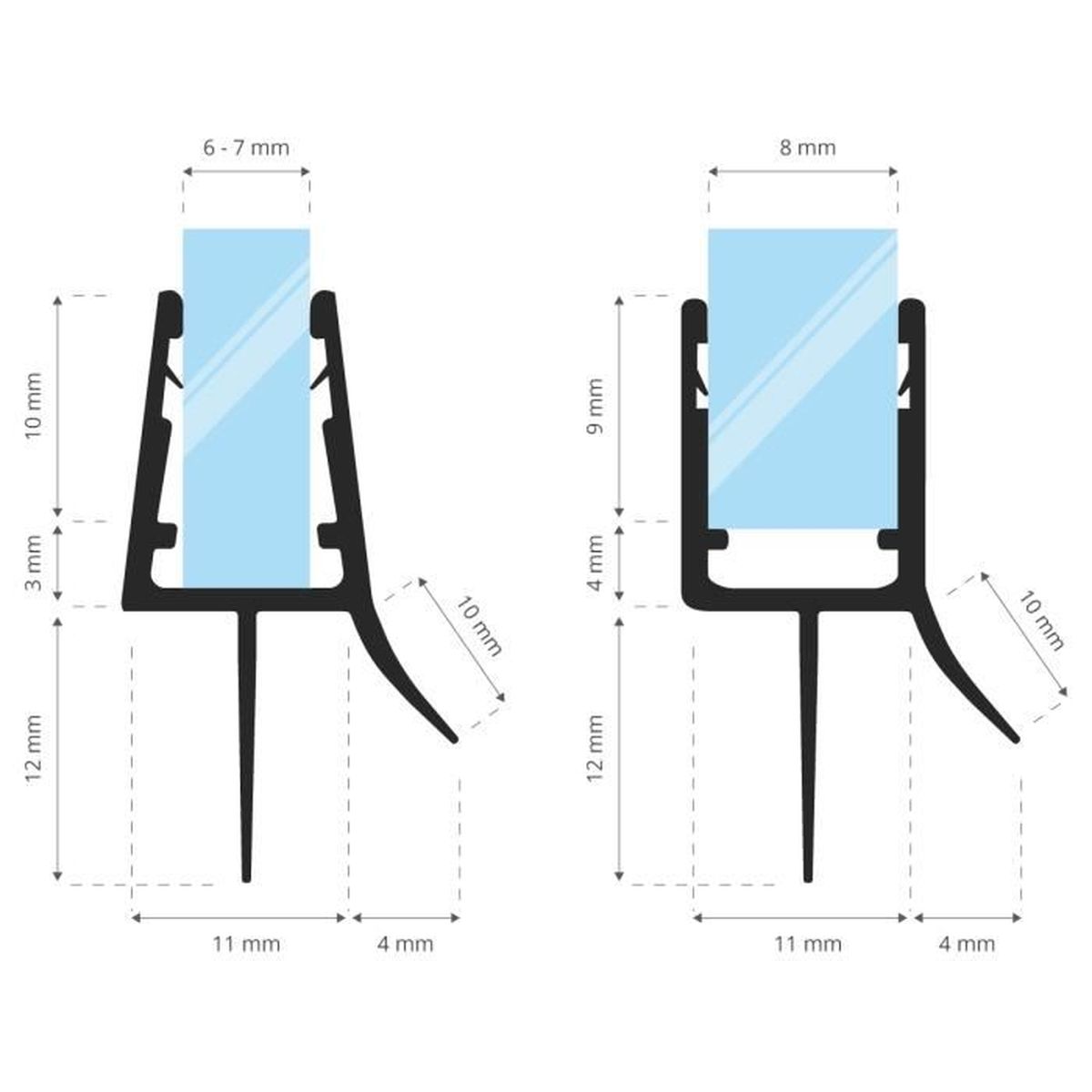 steigner 80/ cm Joint de rechange pour 6/ mm//7/ mm//8/ mm /épaisseur de verre douche D/éflecteurs dair eau Joint uk15/ Cascade Protection Cabine de douche