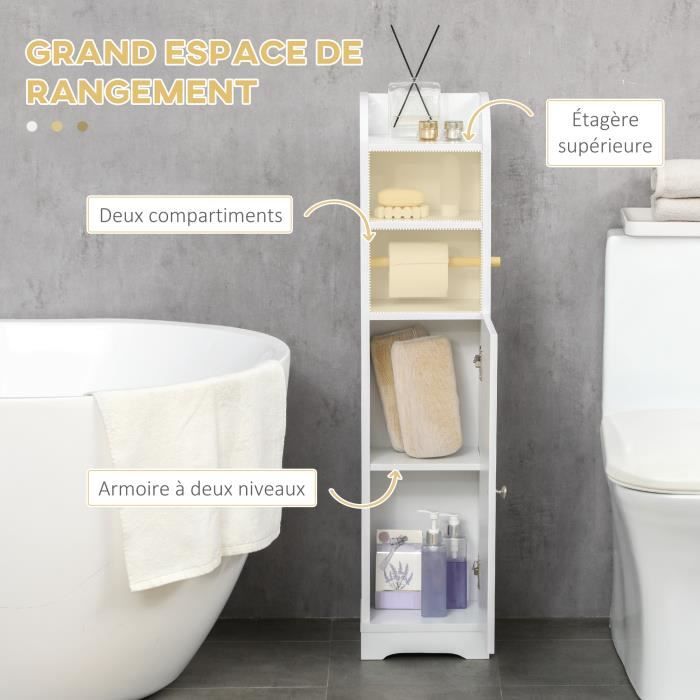 Meuble de salle de bain SoBuy BZR49-W Support Papier Toilette Armoire Porte-Papier  Toilette Porte Brosse WC