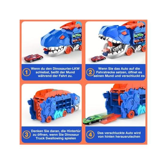 Camion Transporteur Dinosaure Avec 12 Voitures Et Circuit 160 Cm - Jouet Pour Garçons 3-6 Ans, Pliable - 7