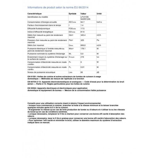 Hotte Electrolux Lfv 319 K Achat Vente Hotte Cdiscount