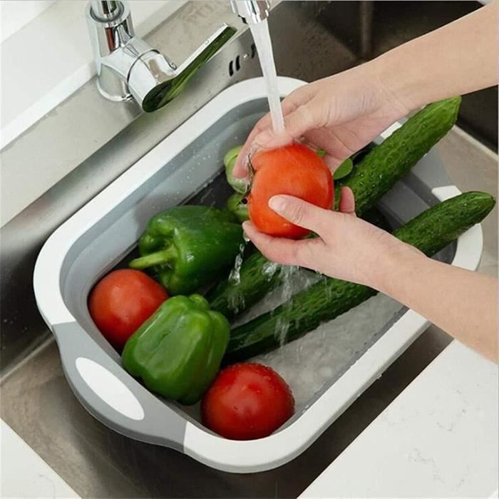 NEEZ Planche à Découper Pliable 3-en-1 – Évier Portable Avec Égouttoir, Bassin Lavage & Planche, Gain De Place Pour Cuisine, Camping, Van Bassine Lavage Pliable