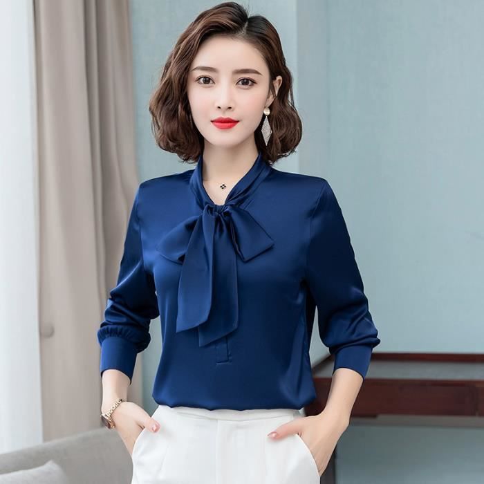 Chemise Chemisier en satin et soie pour femmes l gant couleur