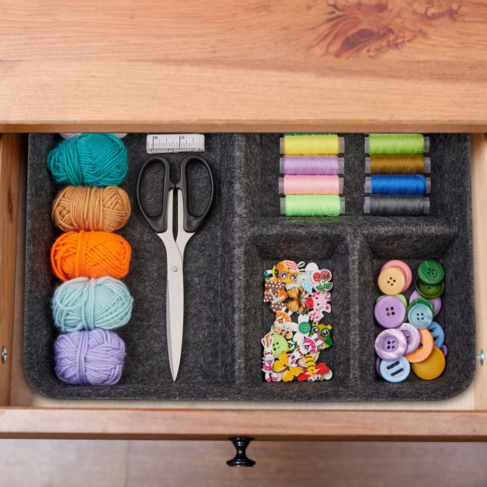 Organiseur Tiroir Feutre Relaxdays - 4 Compartiments, 32x25x6,5 Cm - Gris Clair - 9