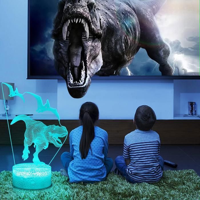YTDZLTD Illusion Optique 3D Dinosaure Nuit Lampe 16 Couleurs Changeantes Puissance USB Télécommande Contact Switch Lampe Décorative LED Lampe De Table Anniversaire Noël Cadeau Enfants Jouets