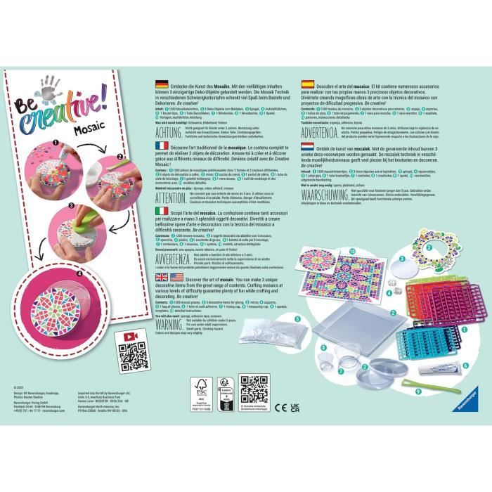 Kit Mosaïque Pour Enfants – 10 Modèles + Autocollants Brillants + Crayons Aquarelle + Cordon – Activité Manuelle 3-8 Ans