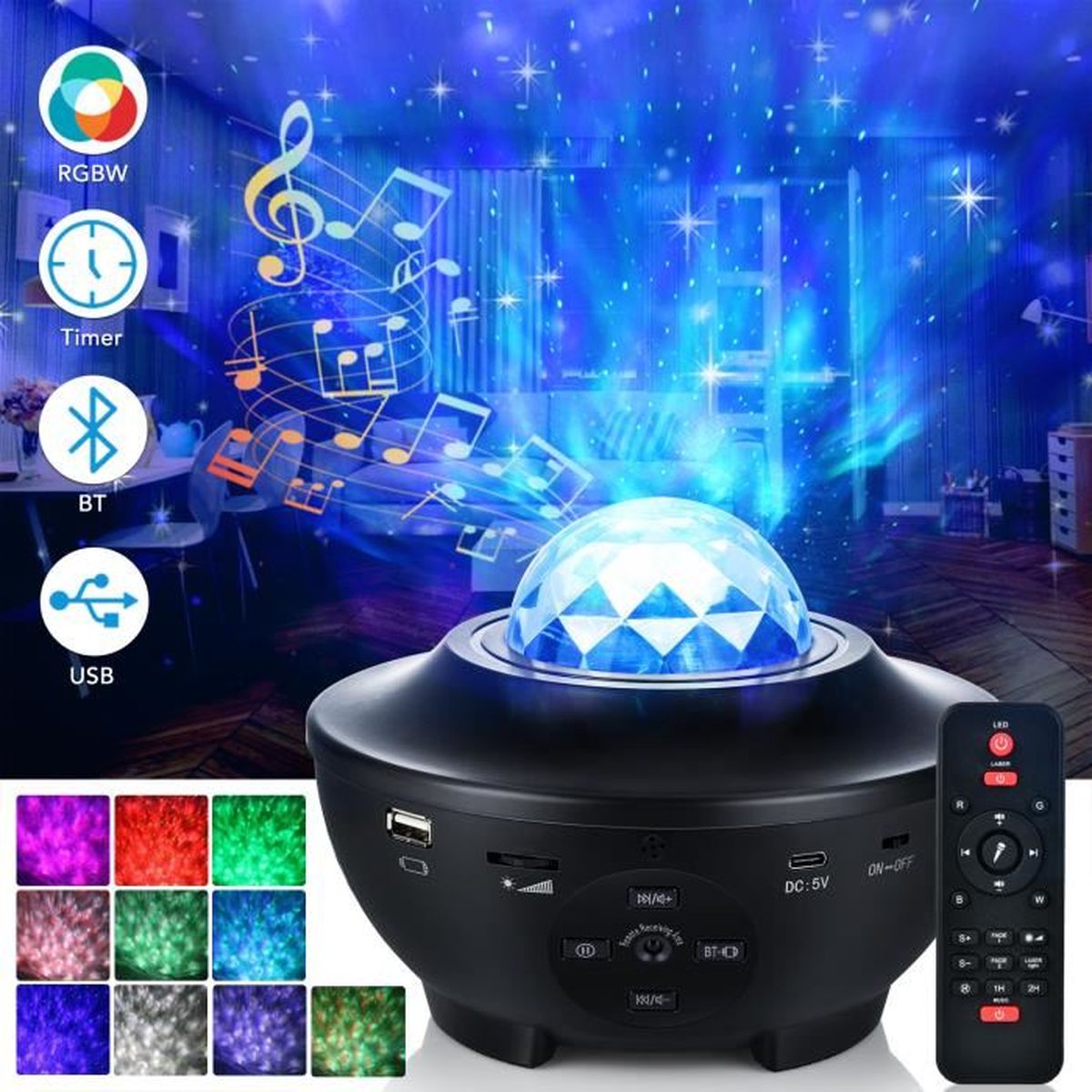 Projecteur Ciel Étoilé Musicale avec Bluetooth 21 Modes & Télécommande & Timer Lampe Projecteur Galaxie Decoration para Cadeau de Noël de Pâques ou Halloween Projecteur Ciel Etoile 