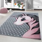 Homebyhome Tapis pour Chambre d'Enfant et de Bébé Motif Licorne couleur rose gris et blanc 80x150 cm