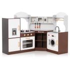 COSTWAY Cuisine Luxe Interactive Enfants 3 - 10 Ans XXL en Bois, 15 Accessoires, Effect Lumière et Son , Marron Foncé