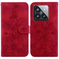Housse pour Xiaomi 14 Pro 6.73", Antichoc Coque Protection en Cuir PU Magnétique Flip Portefeuille Etui, Fleurs rouges BH65
