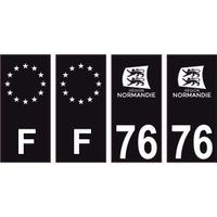 76 Seine Maritime logo noir autocollant plaque immatriculation auto ville sticker Lot de 4 Stickers (angles: angles droits)