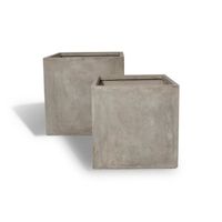Set de 2 pots carrés en terre d'argile HT40 cm et HT50cm FARO - NOW'S HOME - Gris et sable
