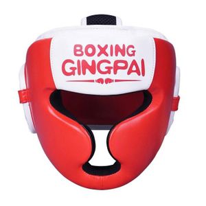 CASQUE DE BOXE - COMBAT Casque de boxe - combat,Casque de boxe en cuir PU pour enfants,protège-tête,équipement de sauna,MMA,Muay Thai- HL Red white
