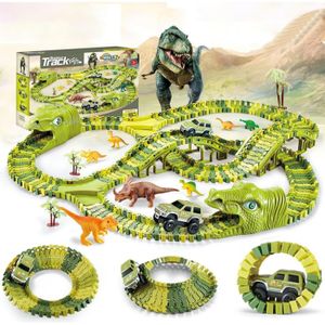 Circuit Voiture Enfant Dinosaure Jouet Dinosaure Créatif Piste de Voiture Verte avec 240 Pièces Cadeau pour Filles et Garçons - Jeux - Jouets