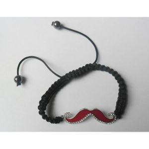 BRACELET - GOURMETTE Bracelet shamballa moustache rouge strass
