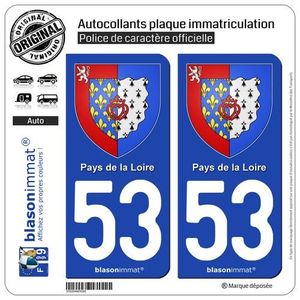 2 stickers autocollants plaque d'immatriculation Département 53 