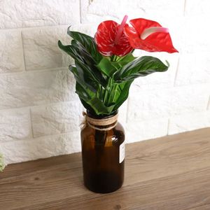 FLEUR ARTIFICIELLE URB Fleur Artificielle Bouquet Plante Artificielles en Plastique Rouge Anthurium Fleurs Déco de Mariage Maison Jardin