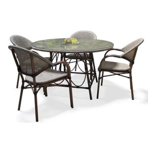 Ensemble table et chaise de jardin Ensemble repas de jardin - DCB GARDEN - USHUAIA - Table ronde - Fauteuils empilables - Aluminium marron
