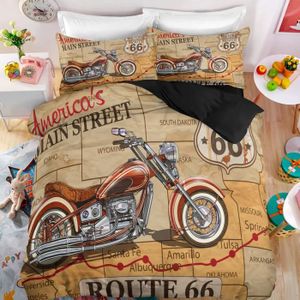 HOUSSE DE COUETTE ET TAIES Route 66 américaine moto vintage Parure de lit 3 p