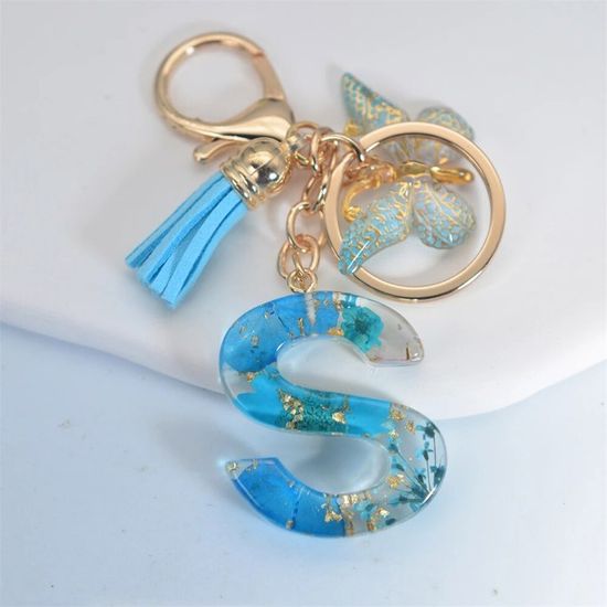 Porte-clés Personnalisable Avec Lettre Initiale, Papillon Et Pompon - Pour Femme Ou Fille - Longueur 10 Cm - 12