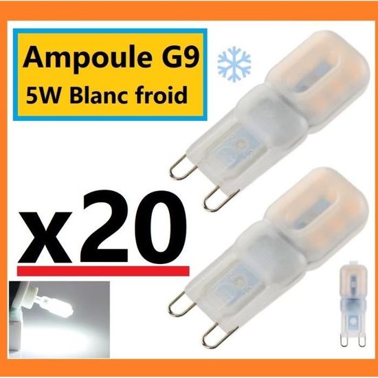 Ampoule G9 5 Watt LED BLANC FROID pour lampe luminaire plafonnier appliques 220V - LOT DE 20