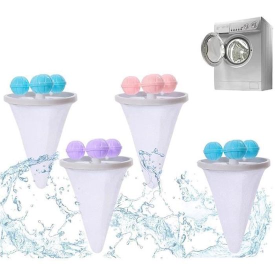 4 Pièges à Poils Pour Machine à Laver - Réutilisables, Flottants - Attrape Poils Chiens, Chats, Peluches - Compatible Lave-linge