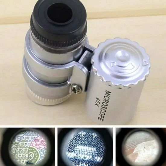 Mini microscope de poche loupe grossissement ×45 à LED bijou montre billet