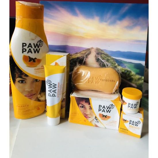 Gamme éclaircissante Paw Paw - Lait, Huile, Crème, Sérum, Savon - SPF50 - Neuf