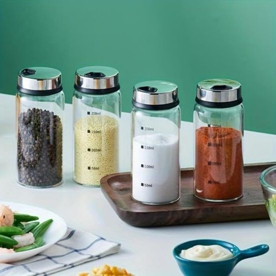 Lot De 4 Pots à Épices En Verre Borosilicate - Couvercle 3 Trous - 300ml Et 500ml - Cuisine BBQ