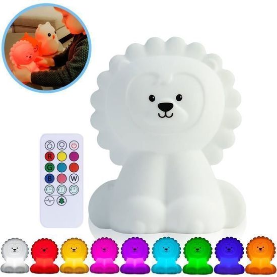 Kadoing® Veilleuse Lion (Grande) - Avec Fonction De Tapotement Et Télécommande - Lampe LED De Nuit Rechargeable - Cadeau De Naissance - Jouet - Chambre De Bébé - Lampe Enfant Premium