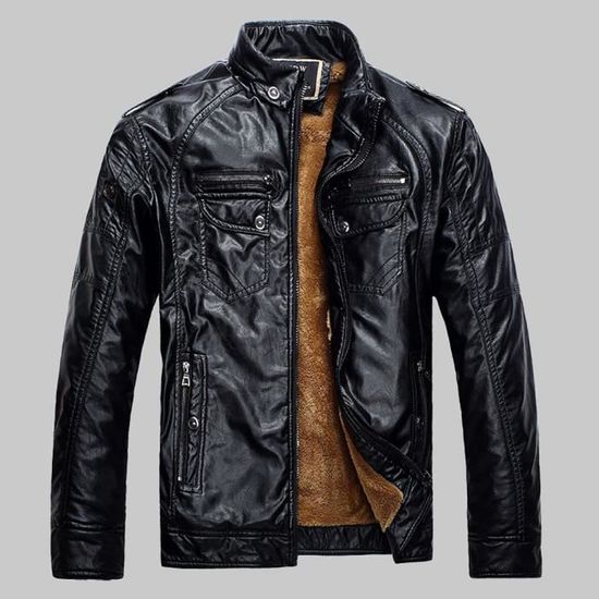 Veste En Cuir Homme Blouson Moto – Coupe Classique, Doublure Chaude – Col Montant, Fermeture Zippée – Style Minimaliste, Cuir Pleine Fleur – Pour Quotidien, Sorties, Moto