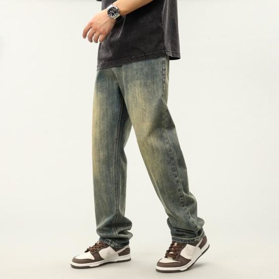Jean R tro Homme Effet use Coupe Droite Bleu Cdiscount Pr t Porter