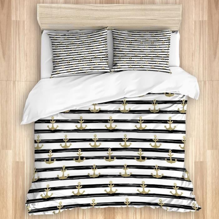 Parure de couette ancre,1 Housse de Couette 140x200cm,2 Taies d