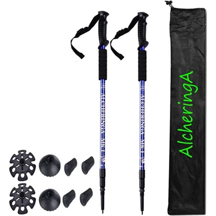 2 Bâtons de randonnée Alcheringa Trekking Marche Nordique Sport Montagne Antichocs et télescopiques - 65 à 135cm – Bleus