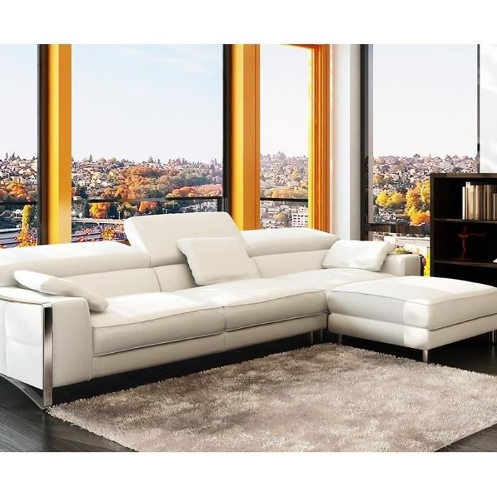 CANAPÉ D'ANGLE DESIGN EN CUIR BLANC SHEYLA