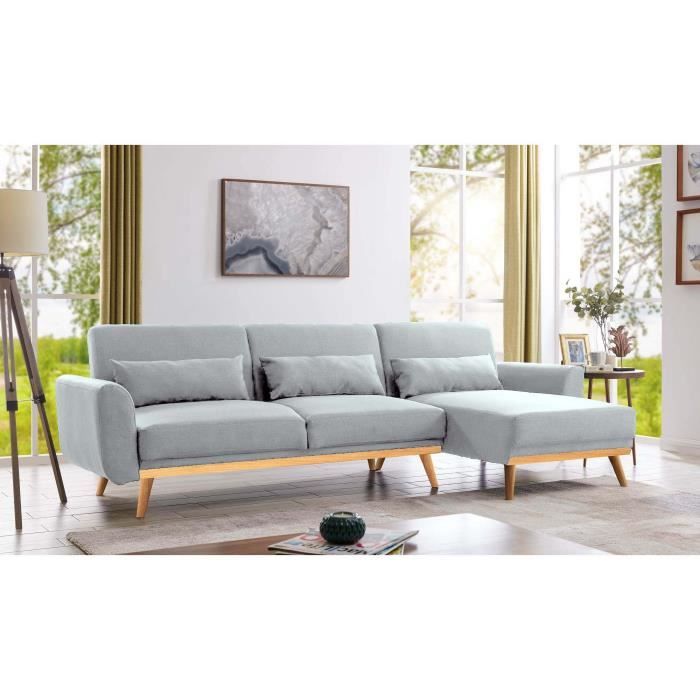 Canapé d’angle scandinave convertible et réversible en tissu gris PITA