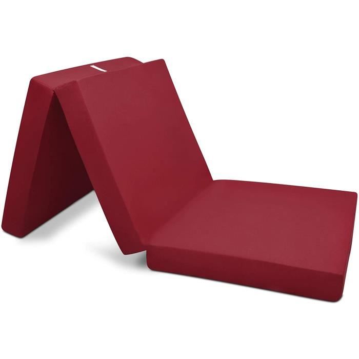 Beautissu Matelas d'appoint pliable Adulte Campix – 60x190cm Rouge foncé – Chauffeuse convertible – Lit futon pliant d'invité