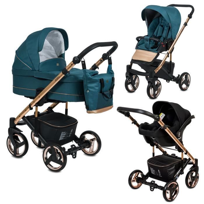 Poussette Combinée Trio 3 en 1 Neri Edition Exclusive RoseGold Vert Jade – Landau, poussette promenade, siège auto Groupe 0+