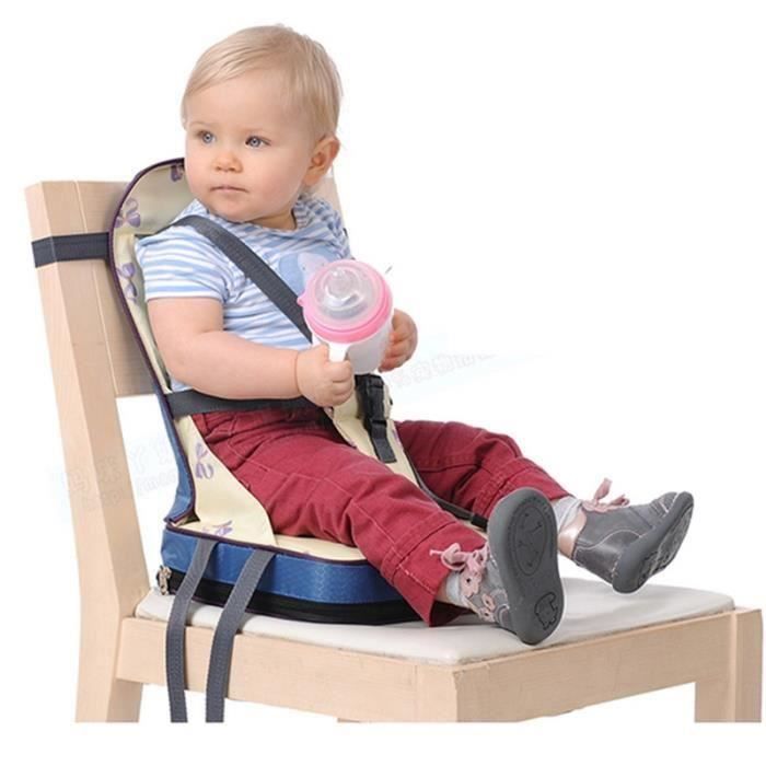 Pliant siège rehausseur Coussin de Chaise haute pour bébé avec harnais 5 points sécurité en tissu de fibre ,nylon et éponge (Bleu)