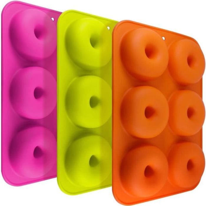 3pcs moules à donuts en silicone, 6 cavités anti-adhérentes résistantes à la chaleur pour gâteaux, biscuits, bagels, muffins