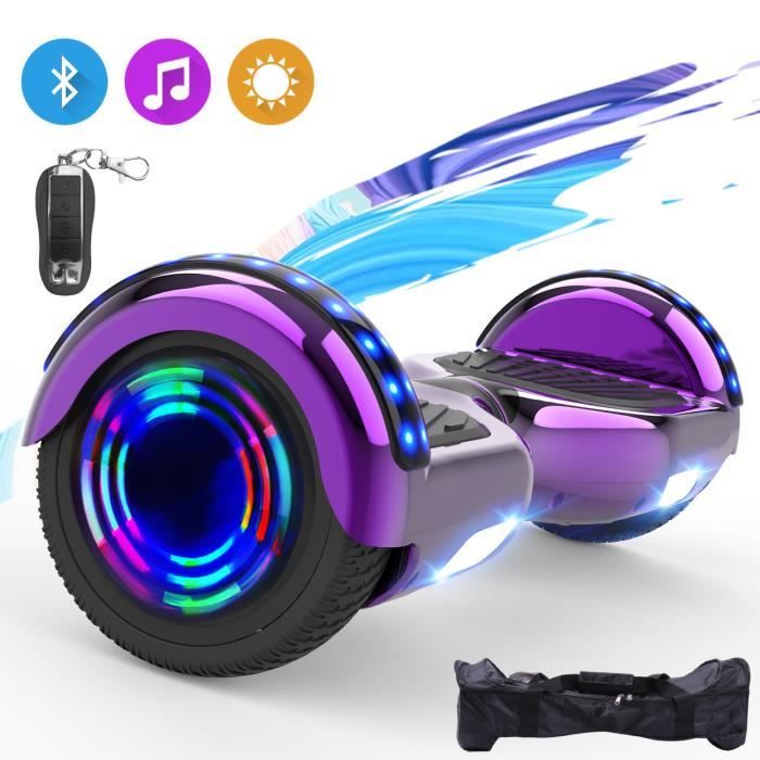 Hoverboard 6,5 pouces, Gyropode Électrique Scooter, Hoverboard Bluetooth, Intégré LED, Avec Télécommande et Sac, Violet