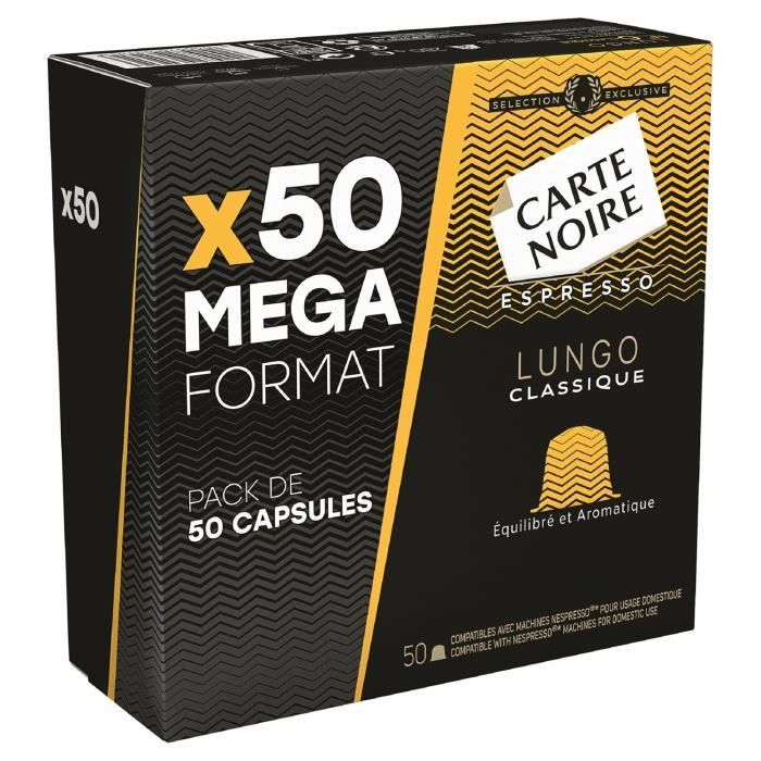 LOT DE 4 - CARTE NOIRE Café capsules espresso lungo Classique Nespresso - boite de 50 capsules
