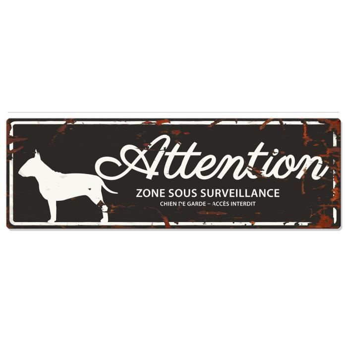 D&D Plaque Attention Chien Bull Terrier - Noir