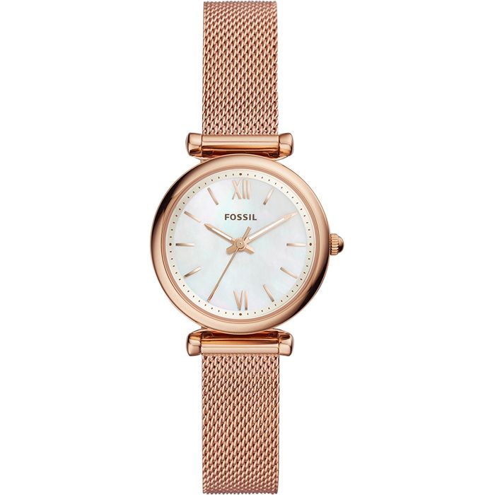 FOSSIL Montre Femme Carlie Mini Blanc ES4433 avec fond couleur perle et bracelet dore