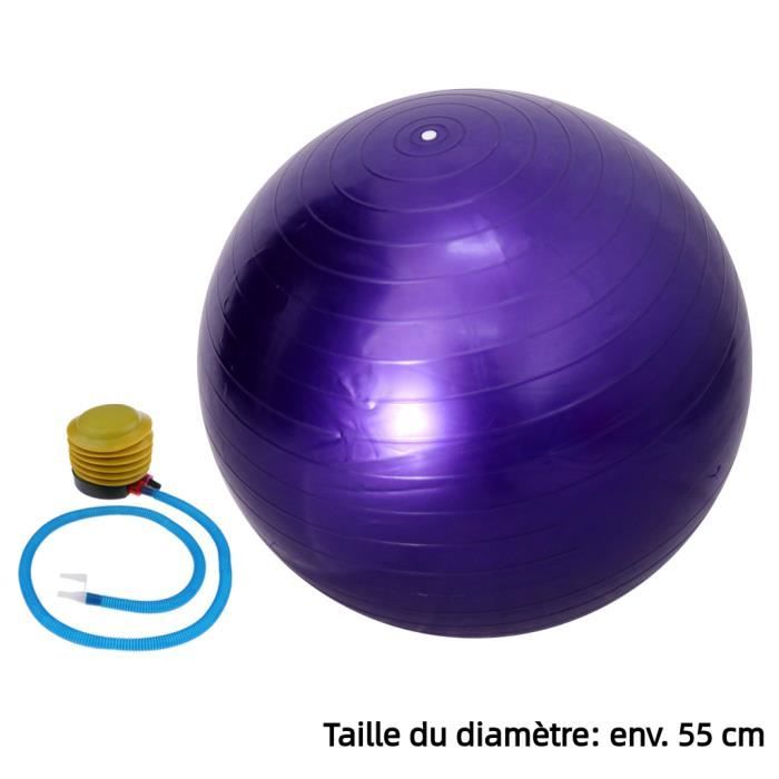 Ballon de Yoga 55 cm Avec Pompe Anti-éclatement Exercice Équilibre Séance d'Entraînement Violet
